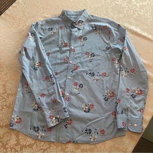 BANANA REPUBLIC MEN LUXE POPLIN UNTUCKED SLIM FIT RED FLOWER FLORAL SHIRT LARGE